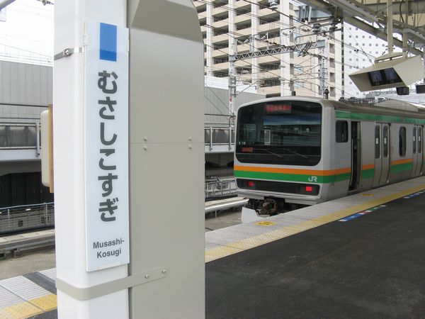 武蔵小杉駅に停車中の湘南新宿ラインE231系。東横線・副都心線と湘南新宿ラインは横浜～池袋間で競合関係にある。